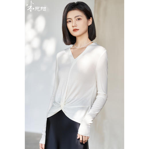 米思阳2026春季新款时尚百搭天丝蚕丝混纺T恤交叉设计下摆上衣女5516 商品图1