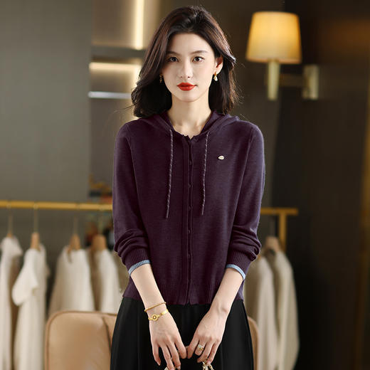 CC 101-9509慵懒风连帽毛衣开衫拉链针织外套 商品图1