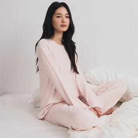 【2025秋冬新品】海藻原纱纤维・圆领家居服套装 防螨保湿双面磨毛睡衣开叉设计感简约可外穿