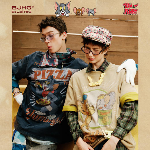 【猫和老鼠联名】 BJHG不计后果 美式短袖t恤男款夏季卡通做旧半袖t 商品图0