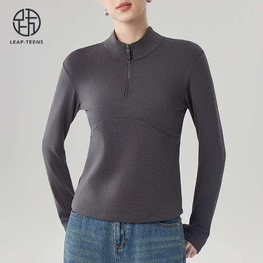 跃牌【砂洗空气层系列】女砂洗半拉链立领卫衣W11G3 商品图4