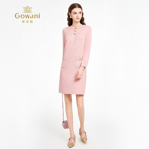 乔万尼2025秋新品优雅轻奢粉色系小香风直筒连衣裙ED3E210 商品图3