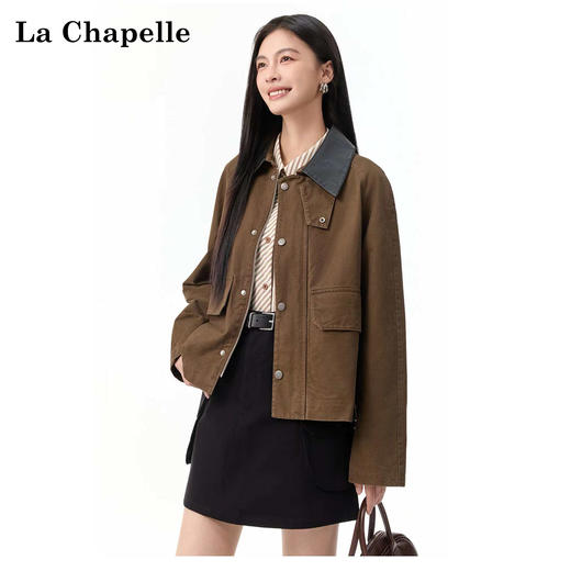 会员福利【官网1k+高端品质 非常重磅】拉夏贝尔/La Chapelle巴恩风上衣秋季复古风D字环翻盖口袋外套 商品图0