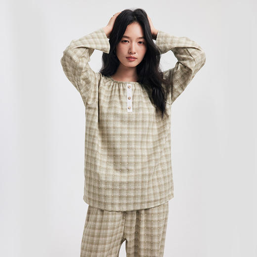 【2025秋冬新品】全棉亲肤・圆领家居服套装 条纹印花软糯套头上衣长裤套装睡衣 商品图1