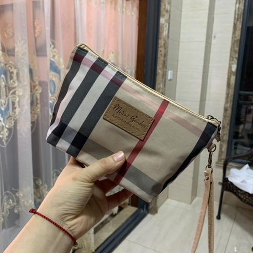 新款格子防水化妆包便携式手机袋零钱包彩妆收纳手拿小包高颜值 商品图3