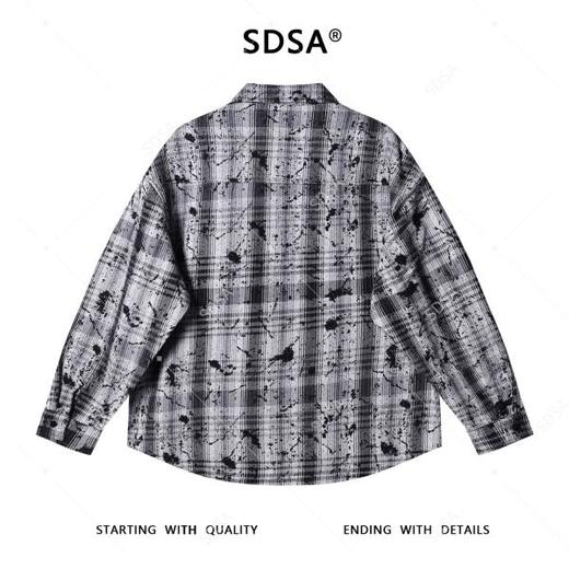 C56211SDSA男士秋冬新款痞帅男装潮牌撞色格纹立体珠子字母设计长袖衬衫 商品图5