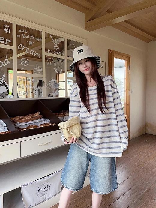 miu系isabelle marran伊莎贝尔复古慵懒条纹圆领T恤JS3693003-1 商品图5