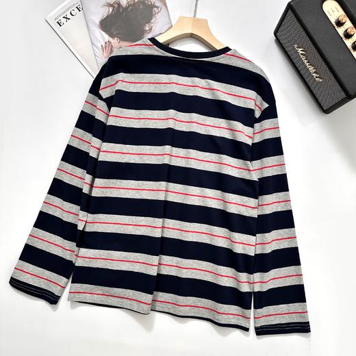 miu系isabelle marran伊莎贝尔美学秋季复古宽松条纹圆领长袖t恤JS3693003 商品图0