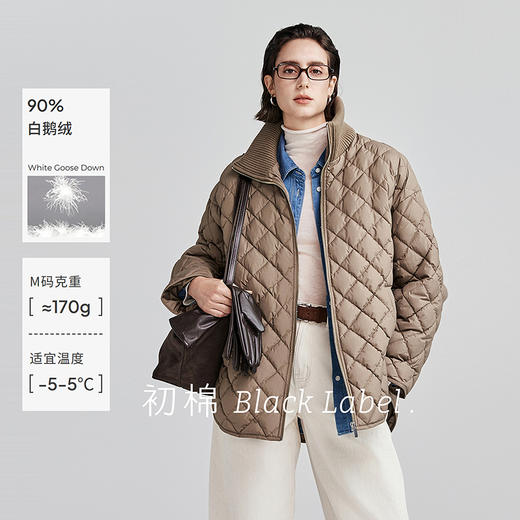 棉仓366615002-菱形格翻领羽绒服 商品图0