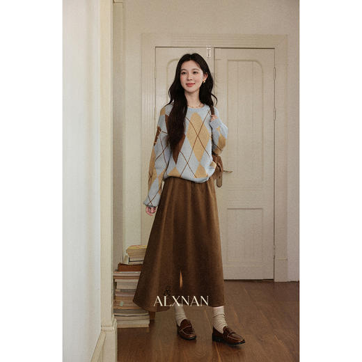 鹿向南「松子枫叶」优雅气质复古卡其色半身裙秋季新款通勤长裙女 商品图3