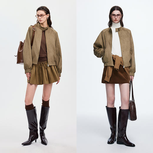 棉仓366607014-25秋复古立领插肩袖宽松短夹克 商品图4