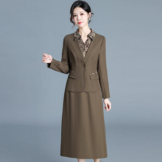 QYM H3315-Y西装外套连衣裙印花假两件长袖连衣裙 商品图0