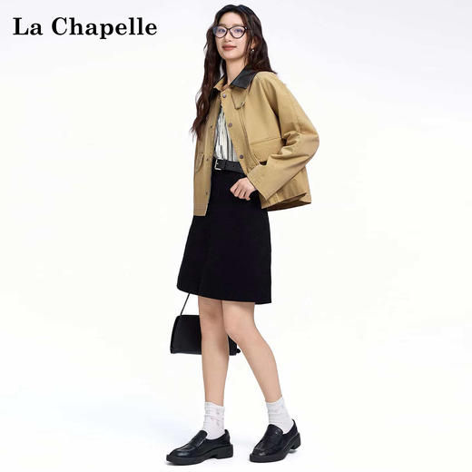 会员福利【官网1k+高端品质 非常重磅】拉夏贝尔/La Chapelle巴恩风上衣秋季复古风D字环翻盖口袋外套 商品图1