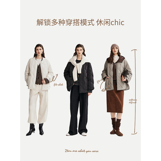 棉仓366615017-棒球领菱形格绗缝轻薄羽绒服夹克 商品图4