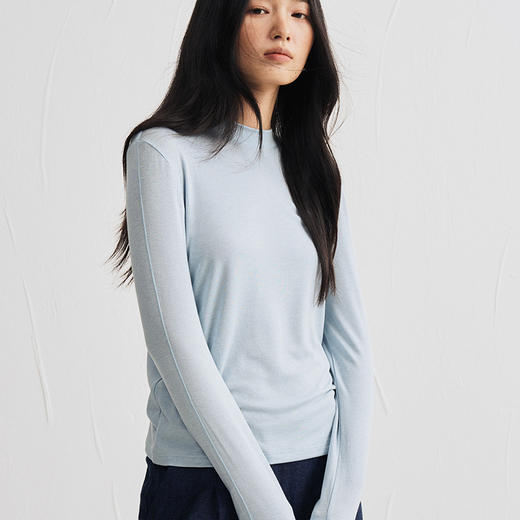 【2025秋冬新品】天丝醋酸羊毛・立缝打底衫 立体袖缝工艺 圆领保暖针织衫纯色百搭设计感长袖上衣 商品图1