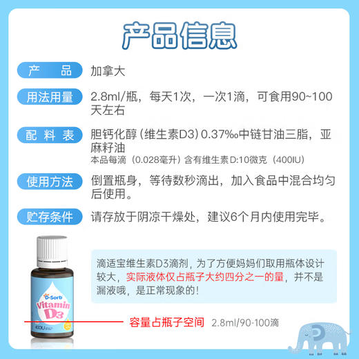 滴适宝维生素D3  400IU（2.8ml） 商品图4