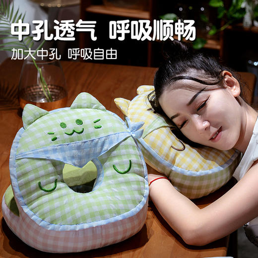 自然醒泡泡纱方巾格子喵双面午睡枕QYL 商品图4