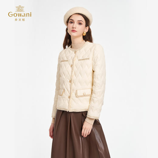 乔万尼2025新品轻盈奶油色小香风90白鸭绒羽绒服ED1T923 商品图2
