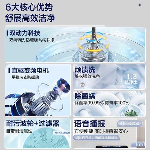 海尔（Haier）10公斤全自动波轮洗衣机 直驱双动力防缠绕 一级变频 留水功能+语音播报+彩屏玻璃盖XQS100-BZ618 商品图1