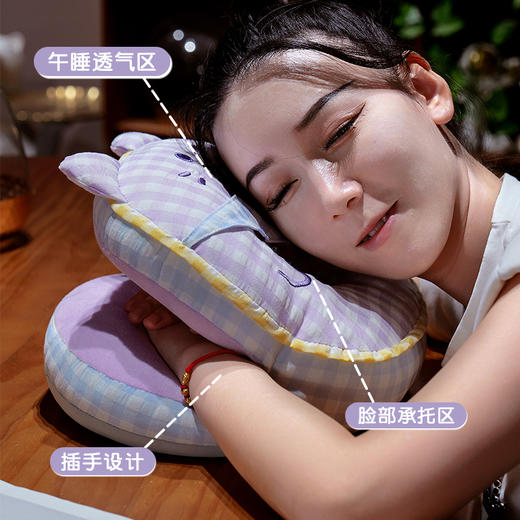 自然醒泡泡纱方巾格子喵双面午睡枕QYL 商品图1