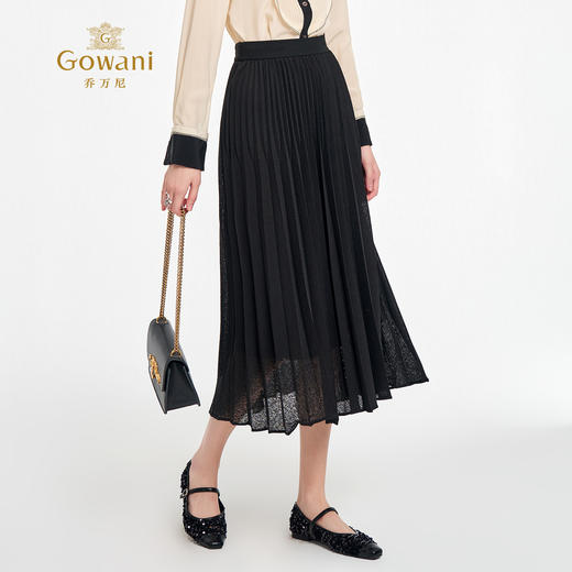 乔万尼2025秋新品镂空提花A字百褶半身裙ED3D302 商品图1