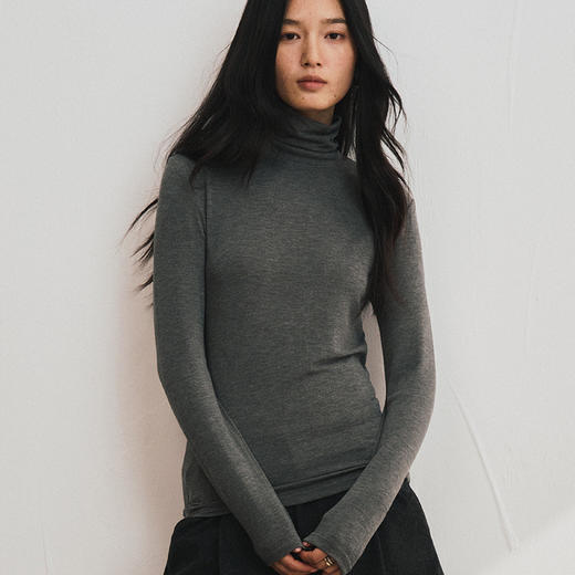 【2025秋冬新品】莫代尔羊绒・高领打底衫 色纱定织修身亲肤T恤基础款弹力针织衫 商品图0