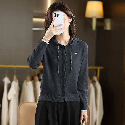 CC 101-9509慵懒风连帽毛衣开衫拉链针织外套 商品图0