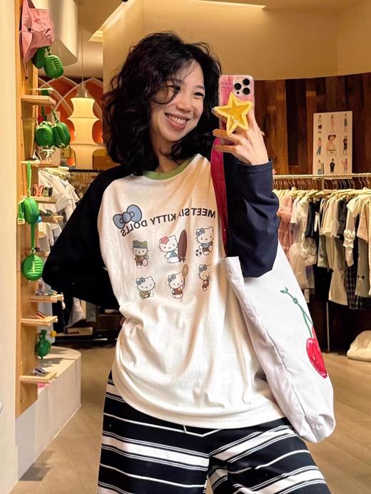 韩国小众撞色Kitty卡通印花插肩袖T恤 商品图5