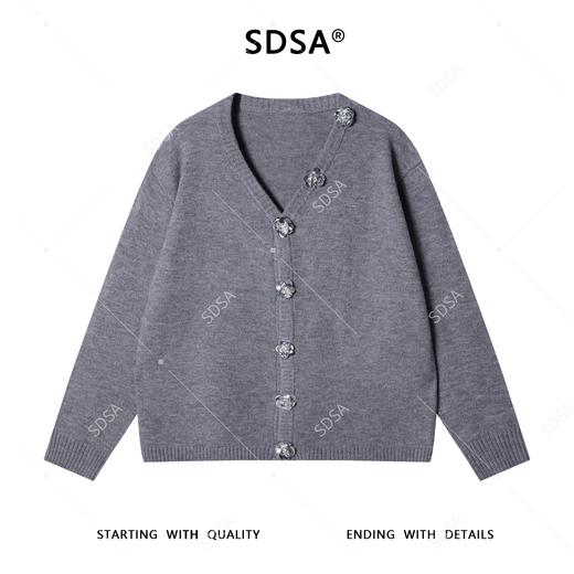 SDSA男士秋冬新款痞帅男装潮牌针织衫V领立体花朵装饰开衫毛衣 商品图1