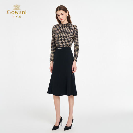 乔万尼新品100%真丝亲肤千鸟格小高领修身打底长袖t恤ED1C911 商品图1