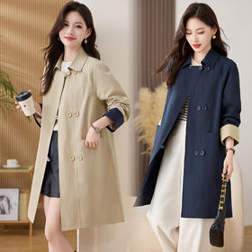 HR ZYF8881松弛感简约撞色袖洋气宽松版休闲纯色气质中长风衣