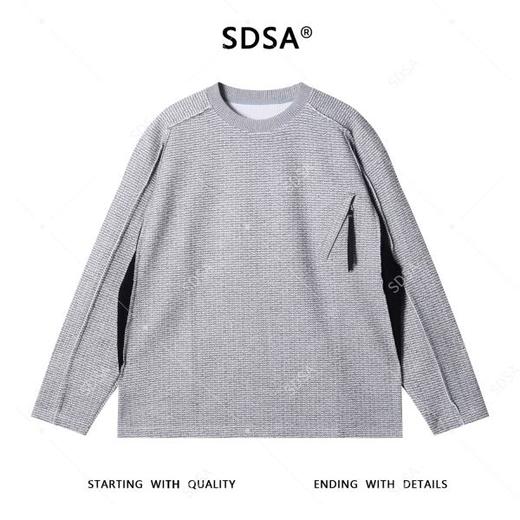 W51918SDSA男士秋冬新款痞帅男装美式拼接裁剪圆领卫衣撞色设计感上衣 商品图1