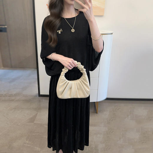 老钱风穿搭气质莱赛尔亚麻针织设计感上衣/半身长裙 商品图3