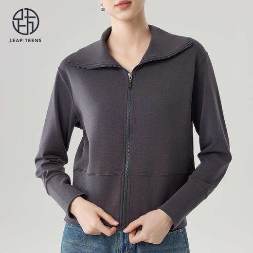 跃牌【砂洗空气层系列】女砂洗全拉链翻领外套W11G2 商品图4