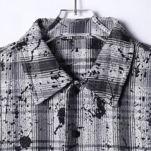 C56211SDSA男士秋冬新款痞帅男装潮牌撞色格纹立体珠子字母设计长袖衬衫 商品图2