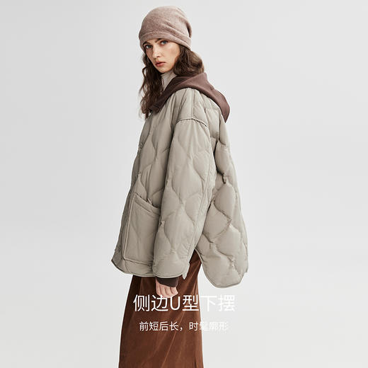 棉仓366615017-棒球领菱形格绗缝轻薄羽绒服夹克 商品图2