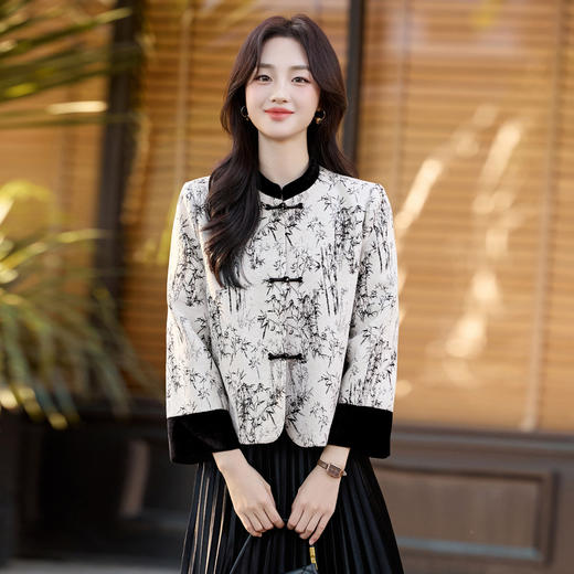 HR ZYF8886新中式国风复古唐装印花高级感小香风外套 商品图0