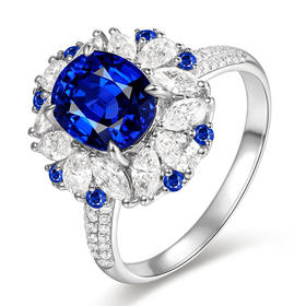 时光宠耀蓝宝石戒指 18k金钻石围镶蓝宝戒指MEMORA诗普琳SR206101