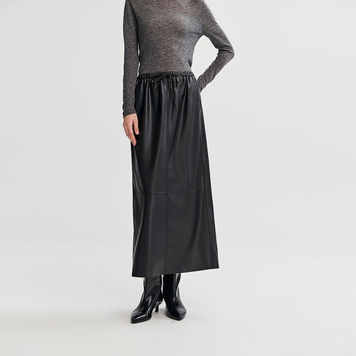 棉仓366617002-PU抽绳半裙 商品图0