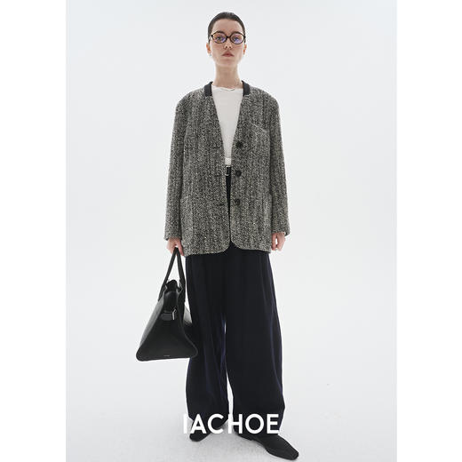 棉仓3561566004-【发财】拼接西装毛呢外套 商品图3