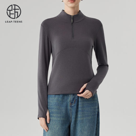 跃牌【砂洗空气层系列】女砂洗半拉链立领卫衣W11G3 商品图5