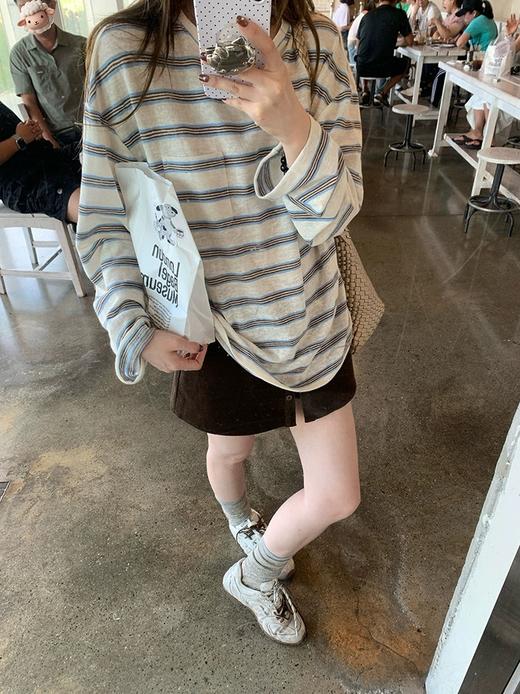 miu系isabelle marran伊莎贝尔复古慵懒条纹圆领T恤JS3693003-1 商品图4