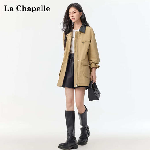 天猫同步【官网1k+高端品质 非常重磅】拉拉夏贝尔/La Chapelle皮领工装夹克宽松多口袋美式复古廓形外套 商品图3