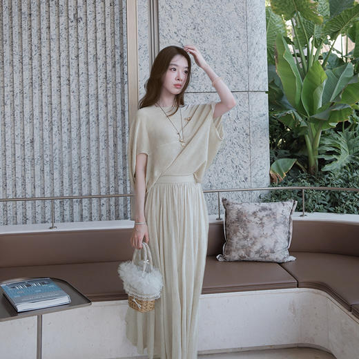 老钱风穿搭气质莱赛尔亚麻针织设计感上衣/半身长裙 商品图2