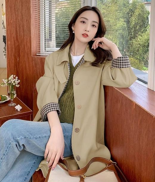 余煦格子拼接风衣3116秋上新款时尚百搭显瘦外套 商品图1