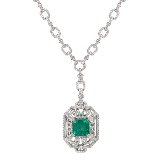 祖母绿钻石项链 传家高货典藏 白色18k金彩宝套链MEMORA诗普琳EP007007 商品图1