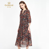 乔万尼新品2025秋V领收腰显瘦印花中长款连衣裙ED3E207 商品缩略图1