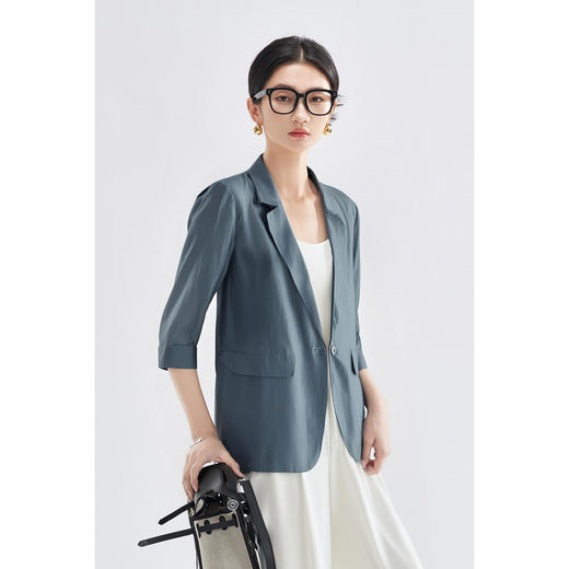 剩S/M/L/XL 米思阳2025年秋季新品知性气质风莱赛尔天丝高级灰蓝西装3814 商品图2