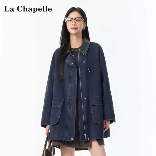 天猫同步【官网1k+高端品质 非常重磅】拉拉夏贝尔/La Chapelle皮领工装夹克宽松多口袋美式复古廓形外套 商品图2
