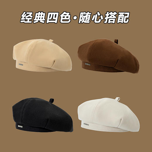 一秒戴出型【赵露思同款！简约百搭】帽围可调节，隐藏式调节绳，贝雷帽显脸小春秋韩版网红八角画家帽子女日系复古百搭前进帽。rb 商品图2